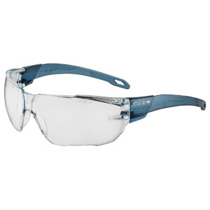 Bolle SWIFTN10E safety glasses with a clear lens and green frame