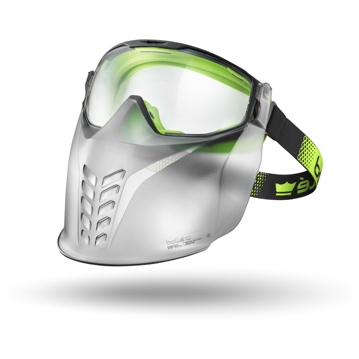 Bolle UNIVGN00W faceguard attachment with yellow and black universal goggles