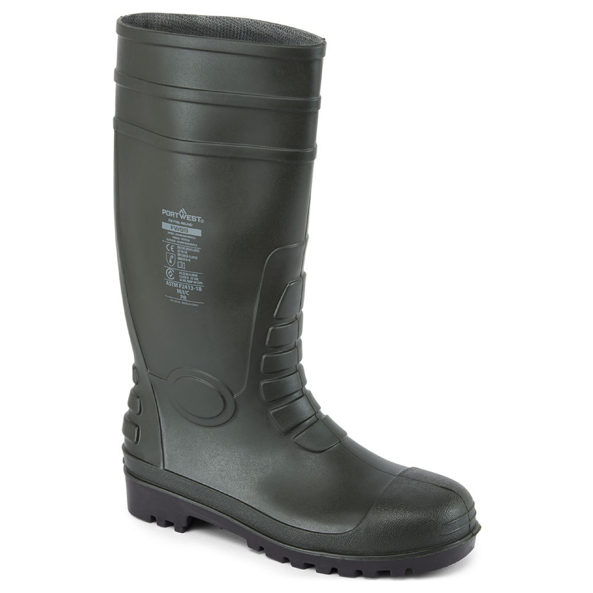 Portwest FW95 safety wellingtons in the colour green