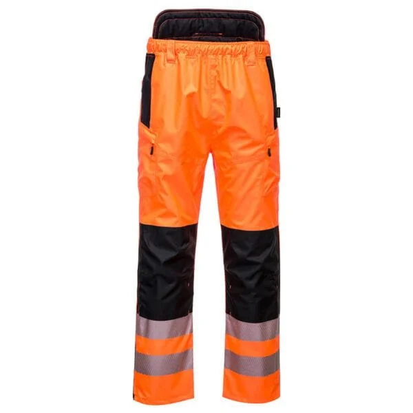 Portwest PW342 Hi Vis Extreme Rain Trousers Orange Black Product Image