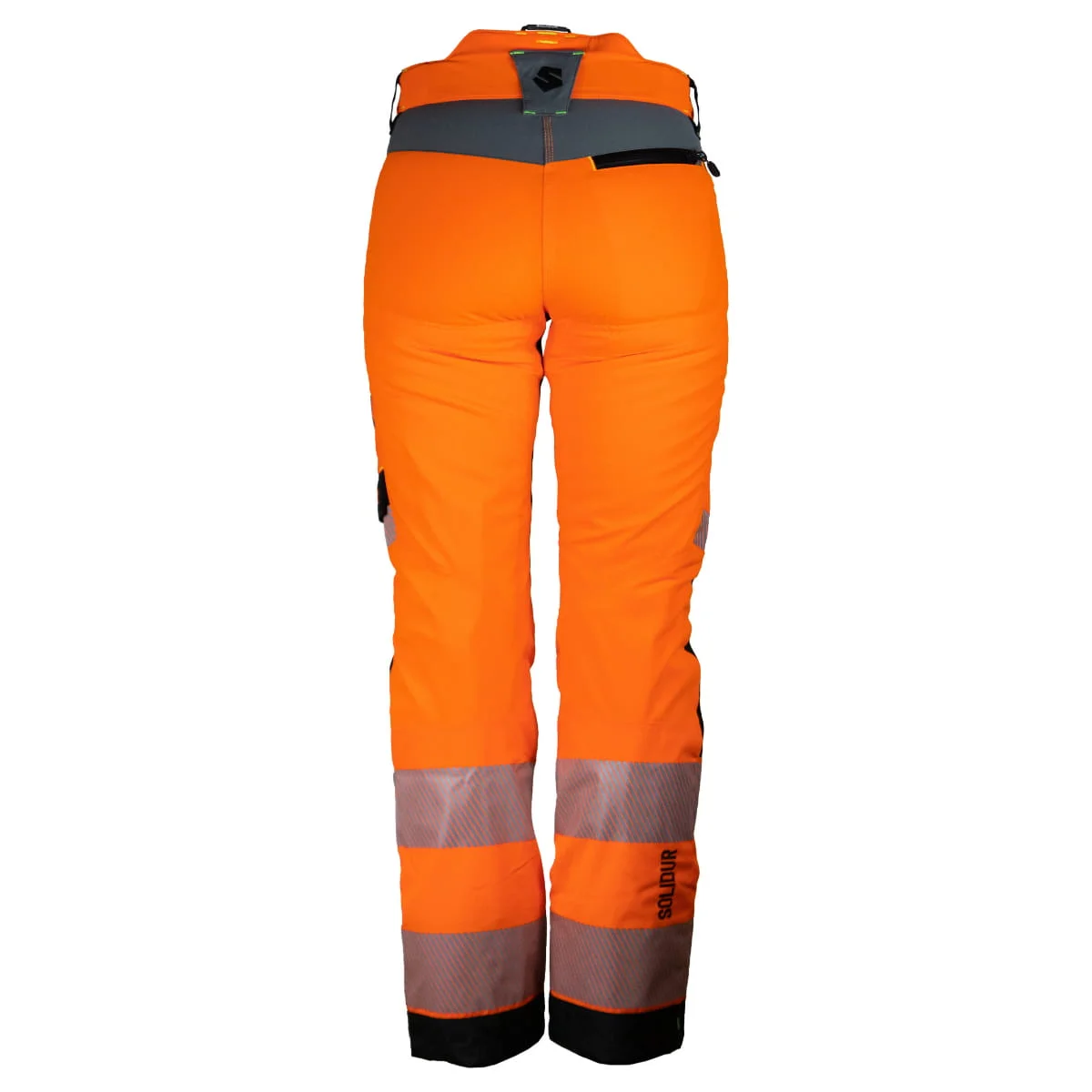 Solidur ULTRALIGHT 1C ladies chainsaw trousers in the colour hi-vis orange - from the back - Product Image
