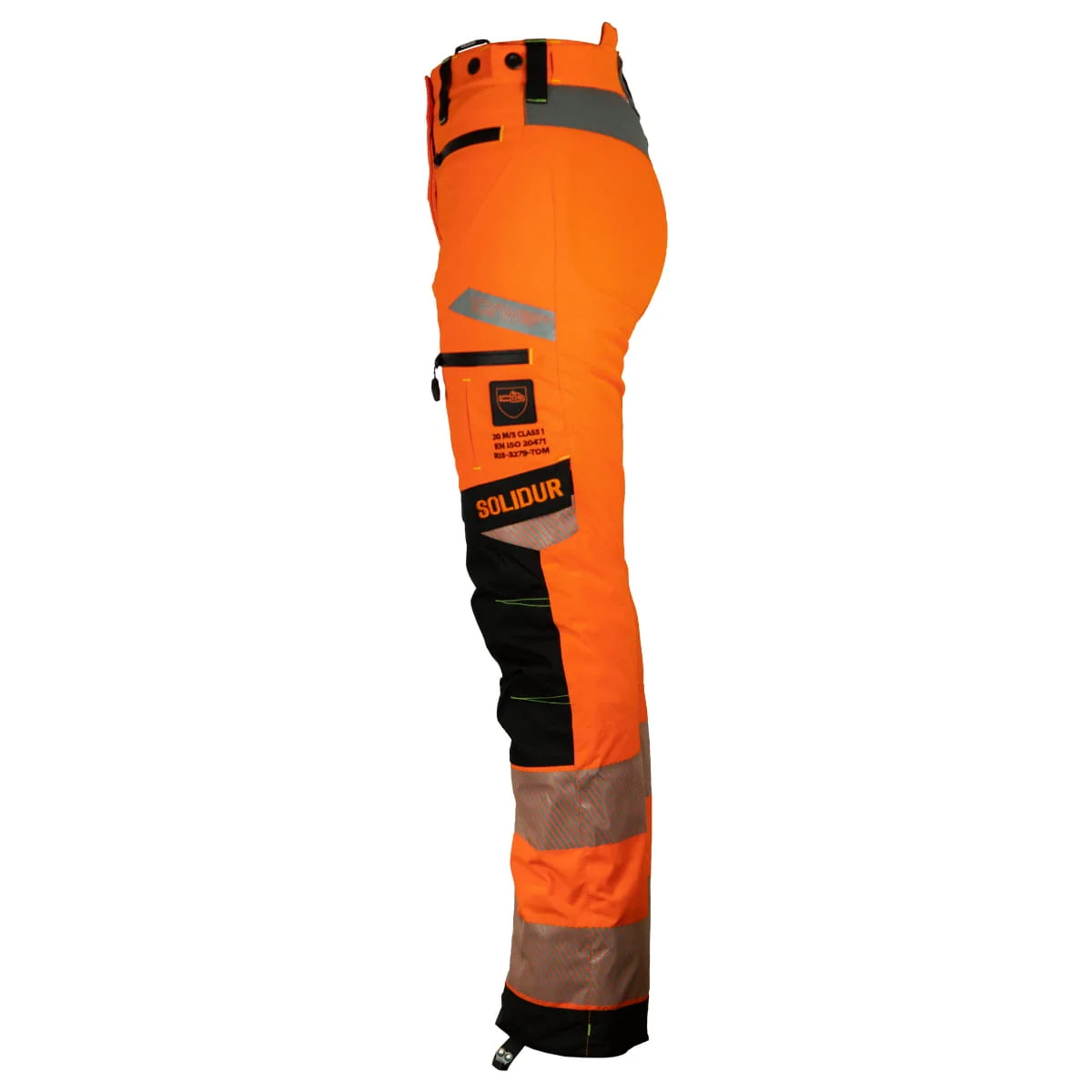 Solidur ULTRALIGHT 1C ladies chainsaw trousers in the colour hi-vis orange - from the side - Product Image