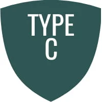 Type C chainsaw protection label - part of EN 11393 - for clothing with all-round 360° protection against chainsaws