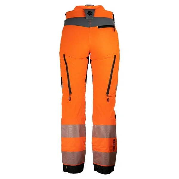 Solidur ULTRALIGHT 1A ladies chainsaw trousers in the colour hi-vis orange - from the back - Product Image