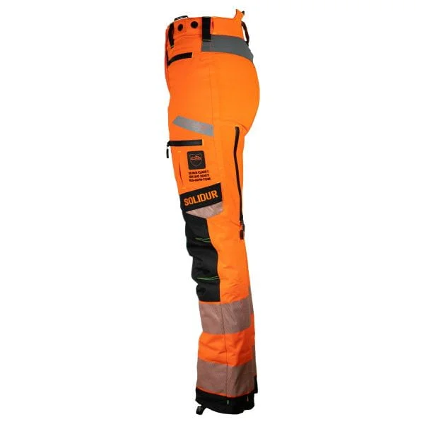 Solidur ULTRALIGHT 1A ladies chainsaw trousers in the colour hi-vis orange - from the side - Product Image