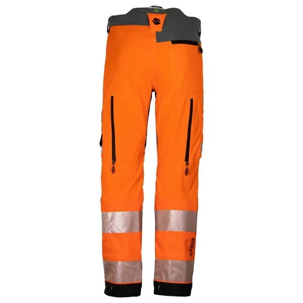 Solidur ULTRALIGHT 1A mens chainsaw trousers in the colour hi-vis orange - from the back - Product Image