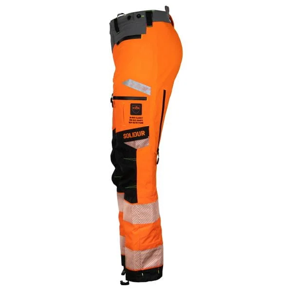 Solidur ULTRALIGHT 1A mens chainsaw trousers in the colour hi-vis orange - from the side - Product Image